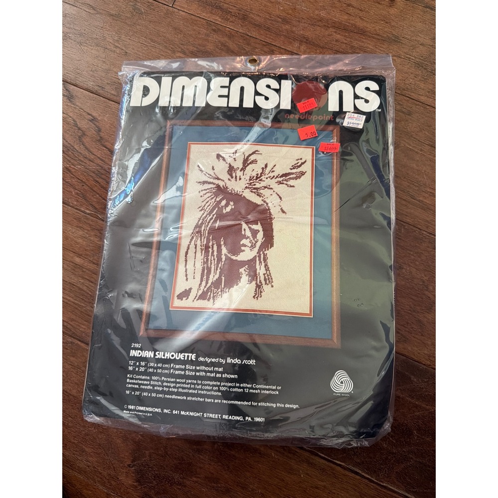 Vintage 1981 Dimensions Needlepoint Kit 2192 Indian Silhouette Linda Scott Wool